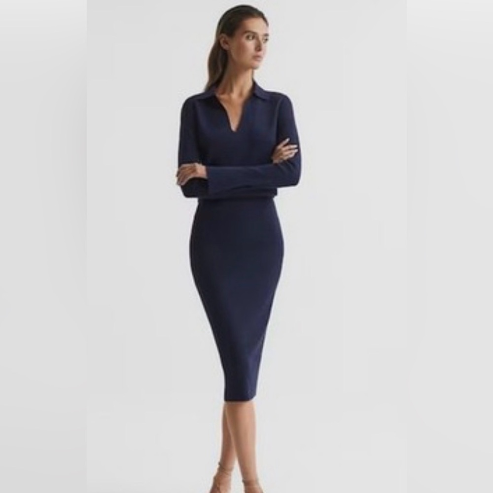 Reiss Knitted Bodycon Navy Blue Women's Dress